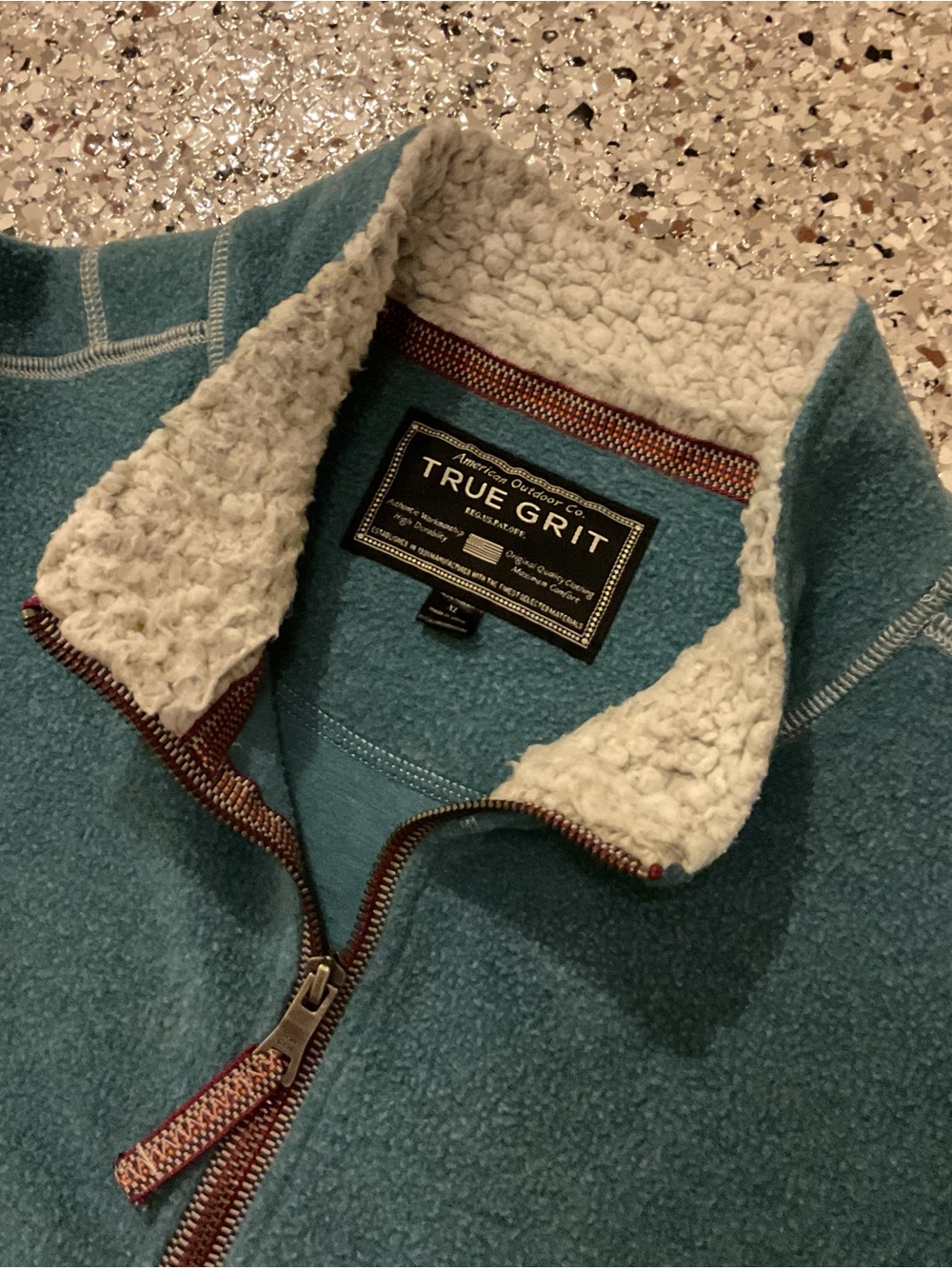 Men’s True Grit Teal Sherpa-Lined Quarter Zip Pullover XL